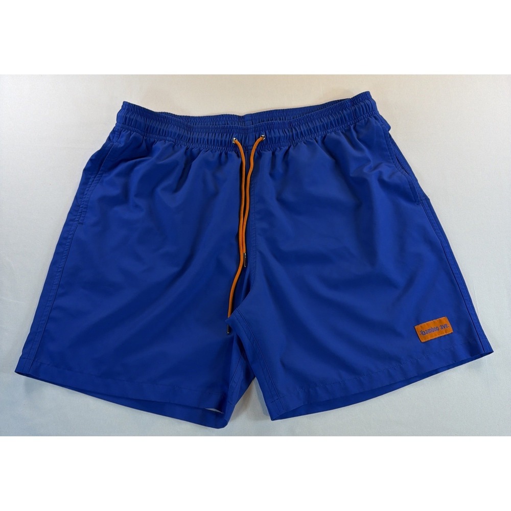 Bamboo Ave Swim Shorts Men's XL Blue/Orange Elastic Waist Beach Trunks